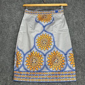 Plenty by Tracy Reese Skirt Womens 2 Pencil Gray Cotton Orange Print Back Zip Ve